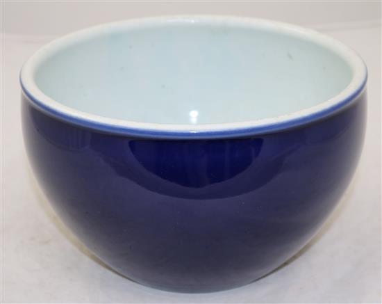 A Chinese blue glazed bowl, possibly 19th century, diameter 22cm